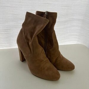 Steve Madden Edit Ankle Boots Womens 8M Brown Faux Leather Zip High Block Heel